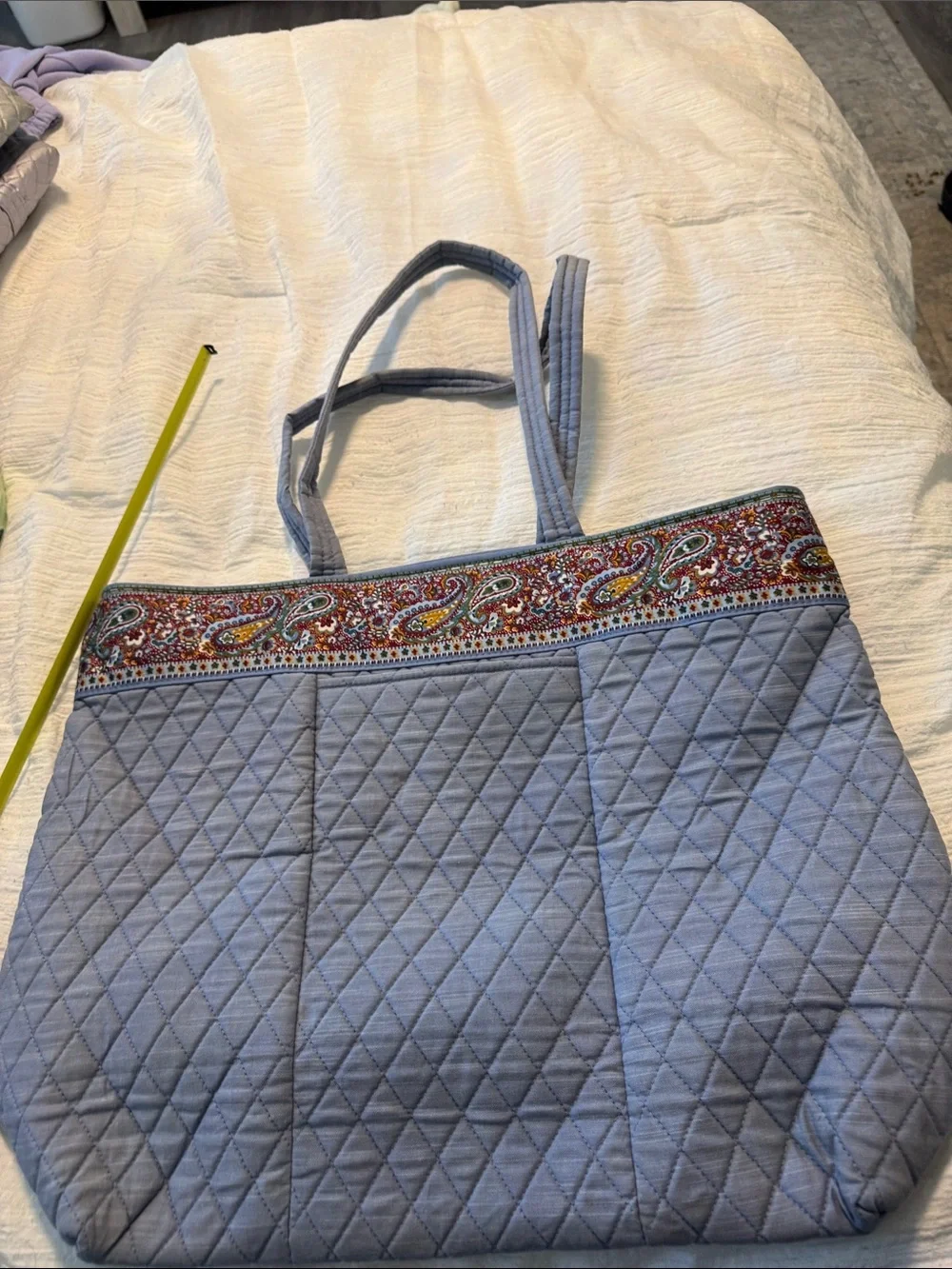 Vera Bradley Light Blue Quilted Tote with Paisley Trim